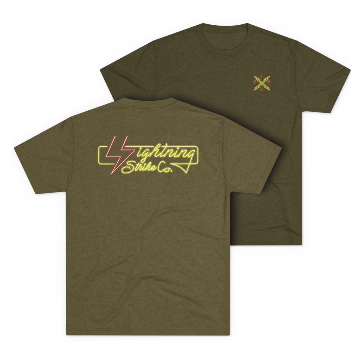 LSSC Neon Lightning Strike Tee - Tri-Blend Military Green